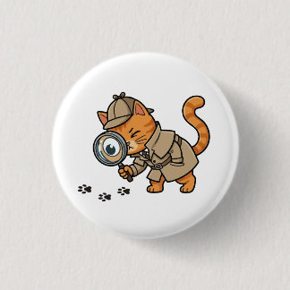 Cute Detective Cat Button Knapp