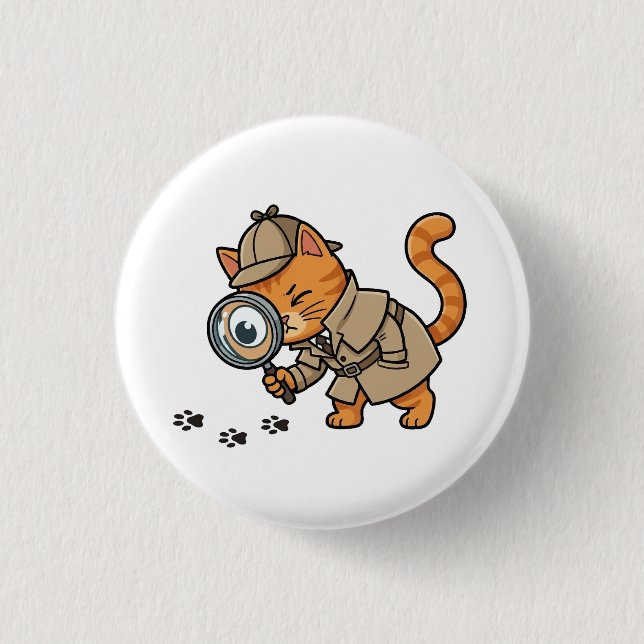 Cute Detective Cat Button Knapp (Framsida)