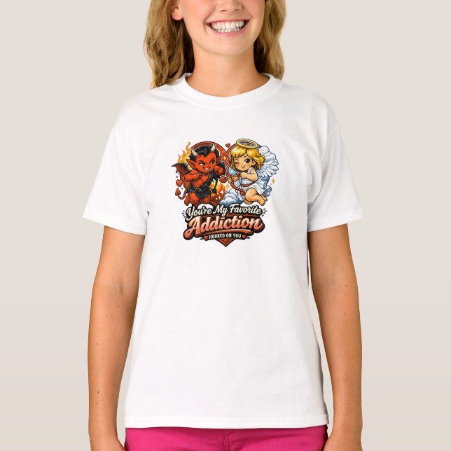 Cute Devil & Angel Valentine Day Love Design T Shirt (Framsida)