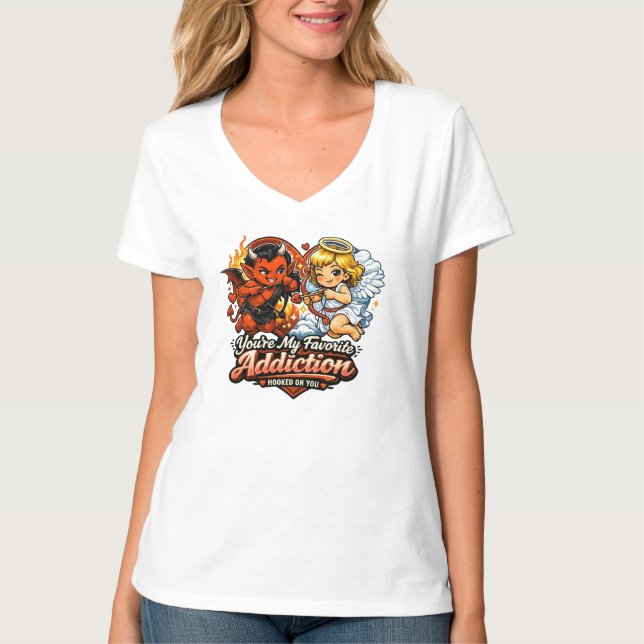 Cute Devil & Angel Valentine Day Love Design T Shirt (Framsida)