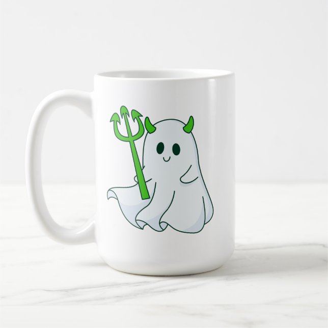 Cute Devil Ghost with Green Trident Kaffemugg (Vänster)