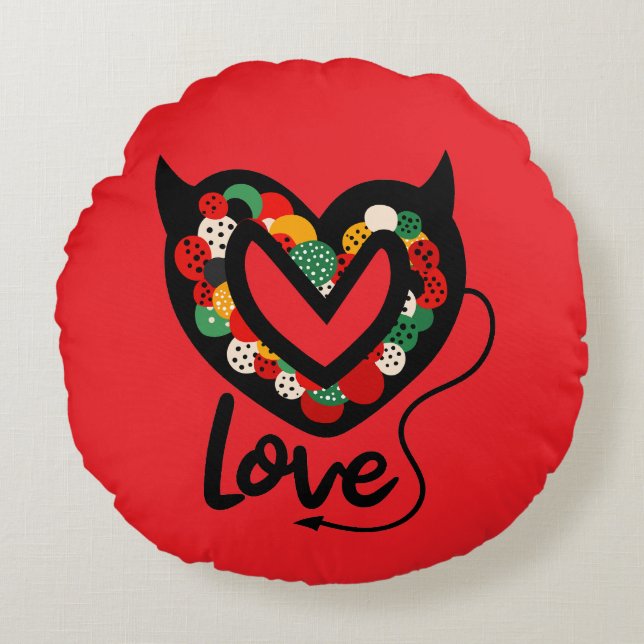 Cute Devilish Kärlek Pillow Round Pillow Pillow Rund Kudde (Framsidan)