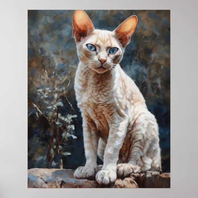 Cute Devon Rex Cat Art Print Poster (Framsidan)