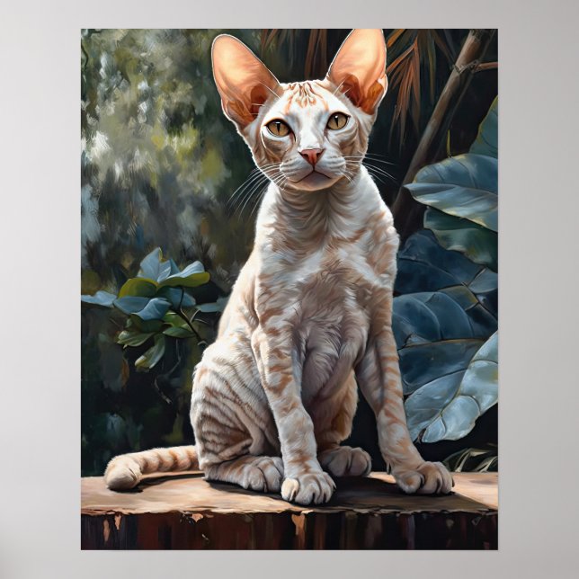 Cute Devon Rex Cat Art Print Poster (Framsidan)
