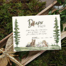 Cute Diaper Raffle Woodland Watercolor Baby Shower Tilläggskort