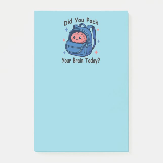 Cute “Did You Pack Your Brain Today?” Brain Pun Post-it Block (Framsida)