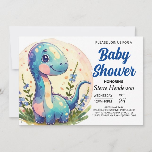 Cute Digital Chic Dinosaur Boy Shower Inbjudningar (Framsida)