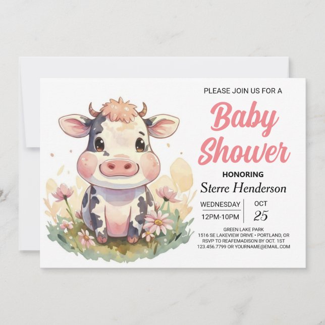 Cute Digital Farmyard Editable Cow Baby Shower Inbjudningar (Framsida)