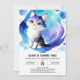 Cute Digital Kattunge födelsedag Inbjudningar