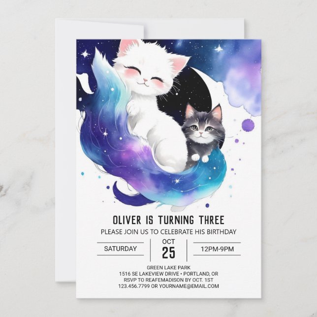 Cute Digital Kitten Birthday Inbjudningar (Framsida)