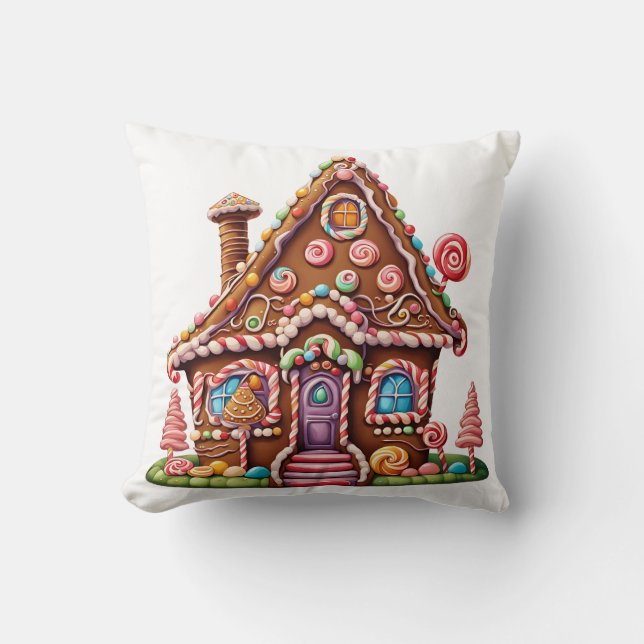 Cute Digital Painting of a Gingerbröd House Kudde (Framsida)