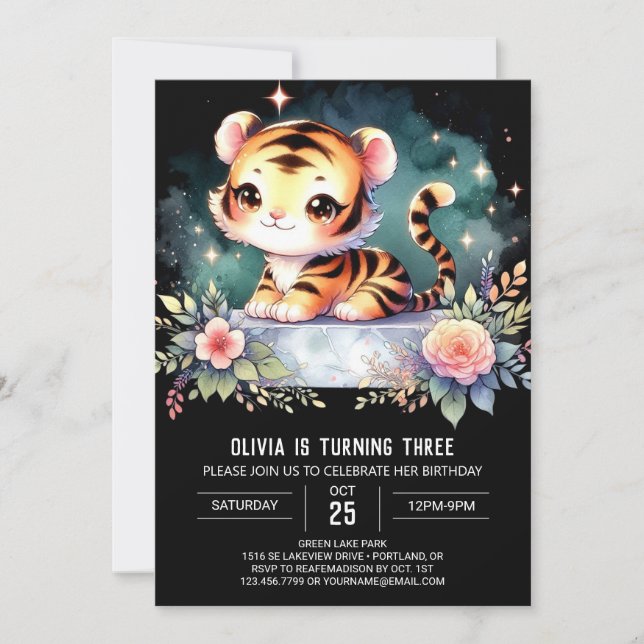Cute Digital Tiger Birthday Inbjudningar (Framsida)