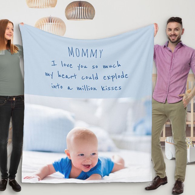 Cute Dikt för Mamma - Blue Baby Photo Fleecefilt (Skapare uppladdad)