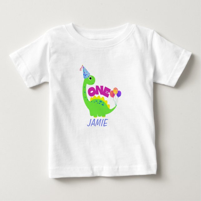 Cute Dino 1-födelsedagspojke T Shirt (Framsida)