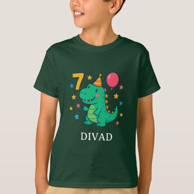 Cute Dino 7th Birthday Party Design T Shirt (Framsida)