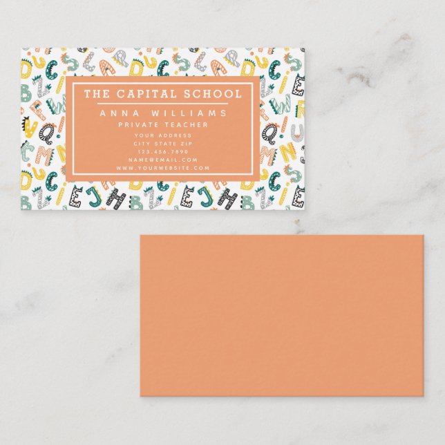 Cute Dino Alphabet - Lärare | Privat åklagare Visitkort (Fram/baksida)