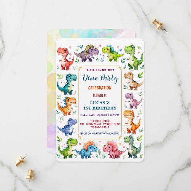 Cute DIno Baby Dinosaurs 1:a födelsedag party Spar Spara Datumet (Fram/Back In Situ)