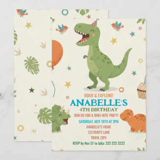 Cute Dino Birthday Party Invitation Inbjudningar