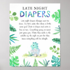 Cute Dino Boy Shower "Late Natt Diaper" (Sent Natt Poster