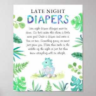 Cute Dino Boy Shower "Late Natt Diaper" (Sent Natt Poster