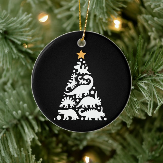 Cute Dino Christmas Tree Funny Dinosaur Holiday Julgransprydnad Keramik (Träd)