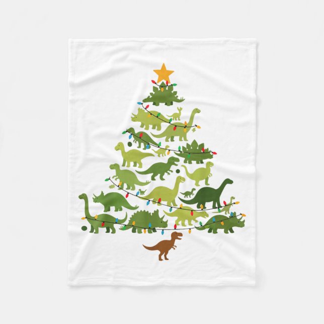 Cute Dino Christmas Tree Merry Dinomas Xmas Lights Fleecefilt (Framsidan)