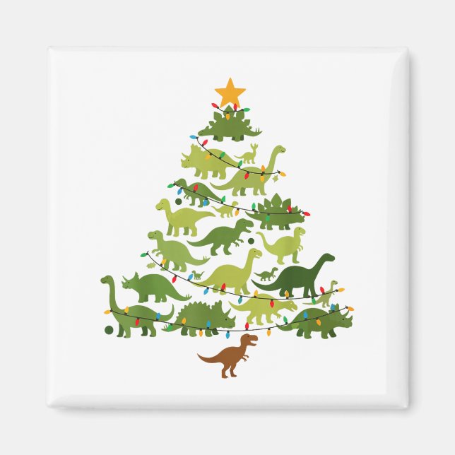 Cute Dino Christmas Tree Merry Dinomas Xmas Lights Magnet (Framsidan)