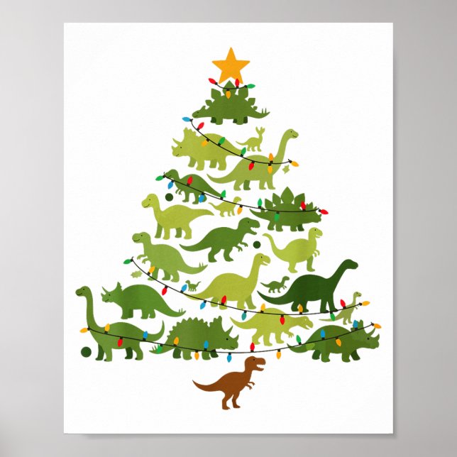 Cute Dino Christmas Tree Merry Dinomas Xmas Lights Poster (Framsidan)