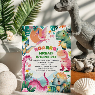 Cute Dino Dinosaur Gräver Fossil Kids 3:e födelsed Inbjudningar