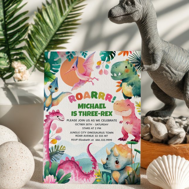 Cute Dino Dinosaur Gräver Fossil Kids 3:e födelsed Inbjudningar (Skapare uppladdad)