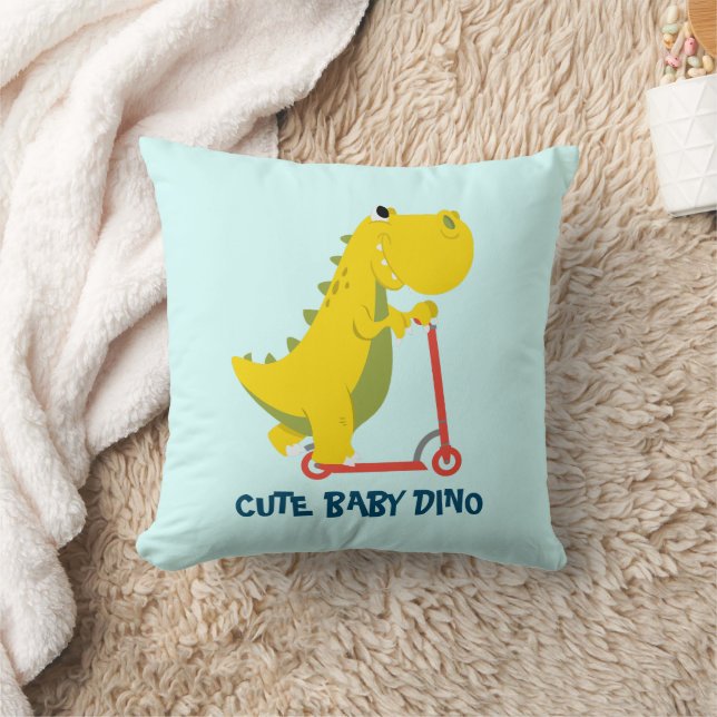 Cute dino dinosaur Scooter Leksak Födelsedagsfest Kudde (Filt)
