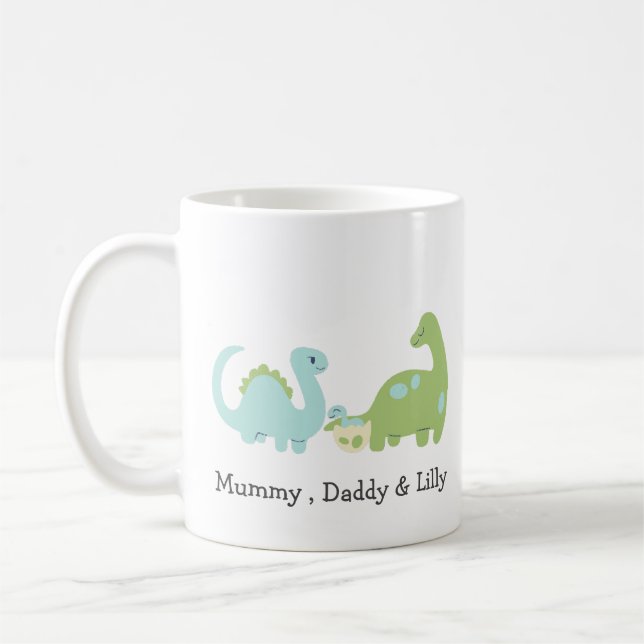 Cute Dino-familjen, Personlig Matching Family Kaffemugg (Vänster)