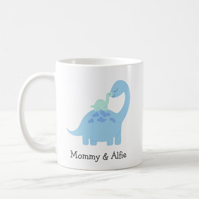 Cute Dino från mamma & Baby, Personlig Matching Fa Kaffemugg (Vänster)