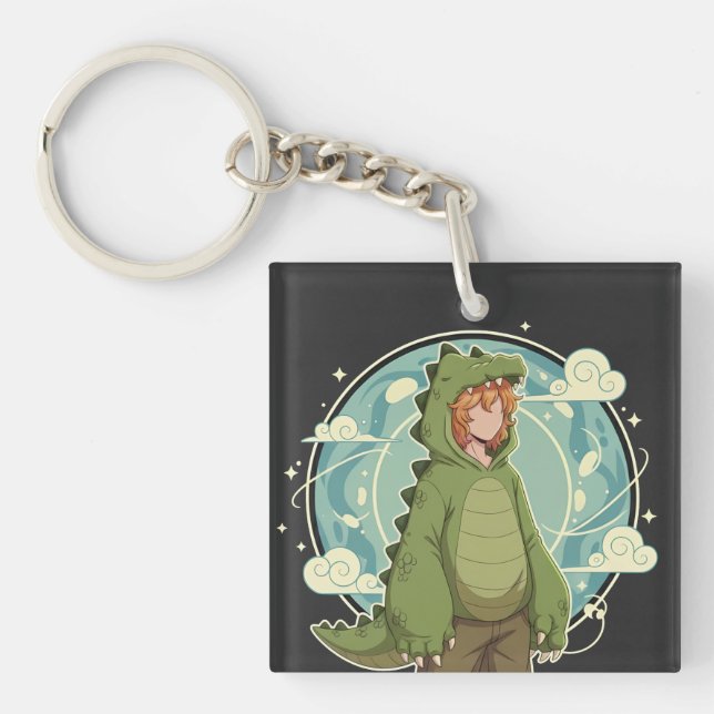 Cute Dino Friend Anime Boy - Green Dinosaur (Framsidan)