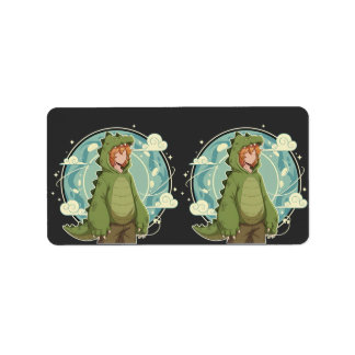 Cute Dino Friend Anime Boy - Green Dinosaur Adressetikett