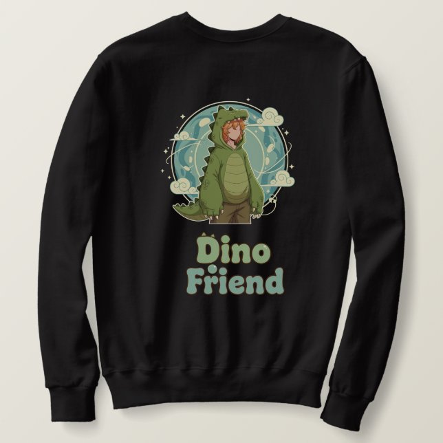 Cute Dino Friend Anime Boy - Green Dinosaur Lång Ärmad Tröja (Design baksida)