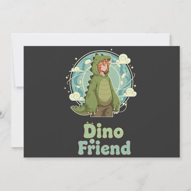 Cute Dino Friend Anime Boy - Green Dinosaur Spara Datumet (Framsida)