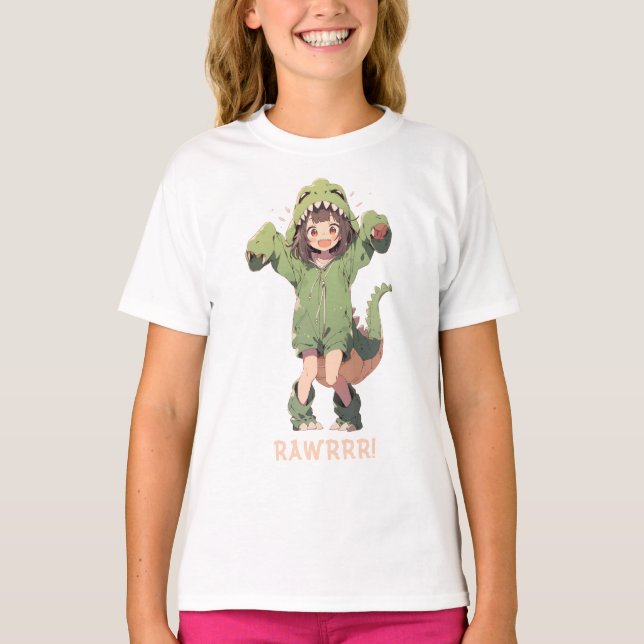 Cute Dino Girl T-Shirt (Framsida)