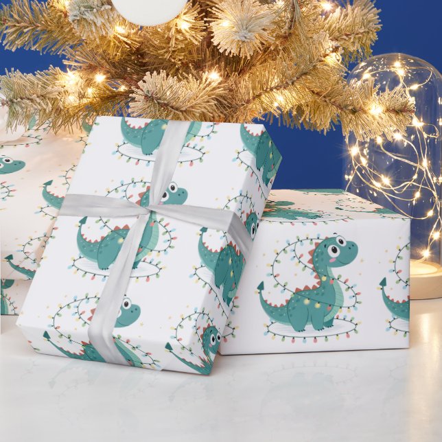 Cute Dino jul Ljus Kids & Boy Presentpapper (Helgdagar)