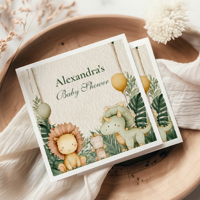 Cute Dino Jungle Baby Shower Pappersservett (Skapare uppladdad)