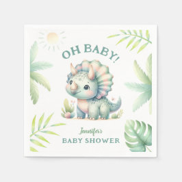 Cute Dino Jungle Triceratops Dinosaur Baby Shower Pappersservett