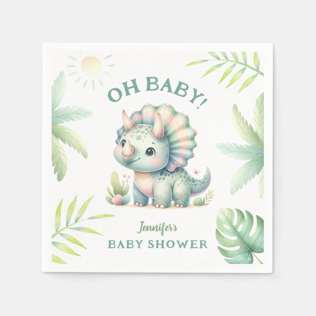 Cute Dino Jungle Triceratops Dinosaur Baby Shower Pappersservett (Framsidan)