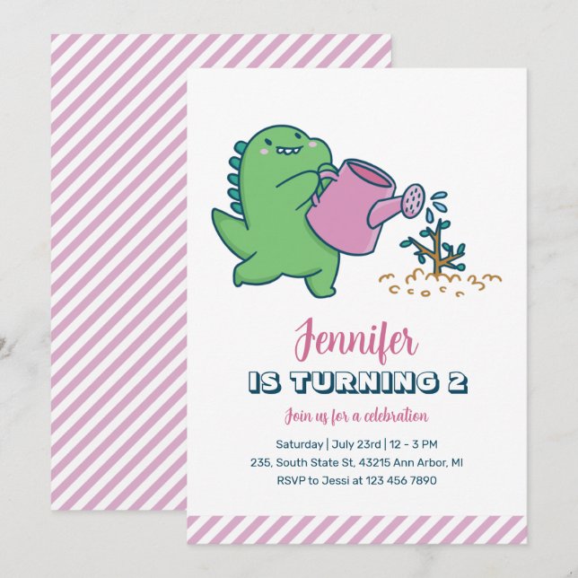 Cute Dino  Kids Dinosaur Birthday Inbjudningar (Fram/baksida)