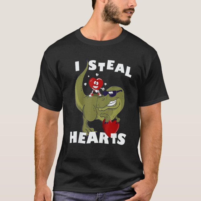 Cute Dino Kids I Steal Heart Little Boys Valentine T Shirt (Framsida)