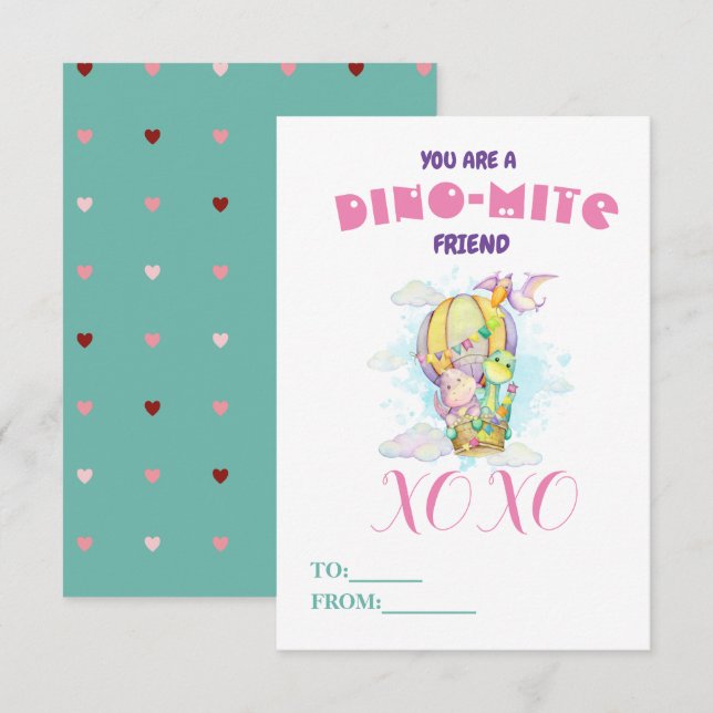 Cute Dino-mite Dinosaur Friend Valentines klass (Fram/baksida)