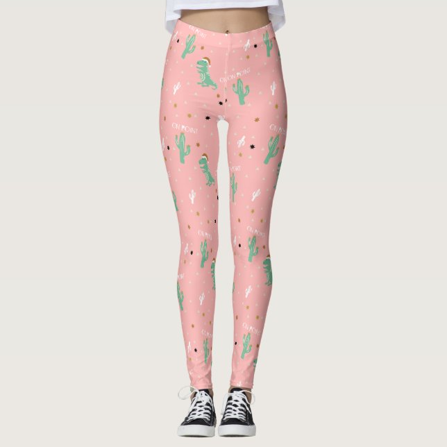 Cute Dino och Cactus On point Leggings (Framsida)