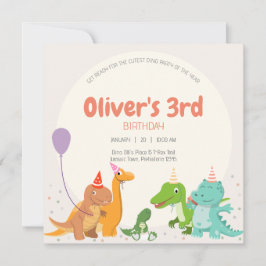Cute Dino Party 3:e födelsedagen Inbjudningar
