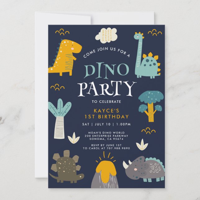 Cute Dino Party Dinosaurs första födelsedag Inbjudningar (Framsida)