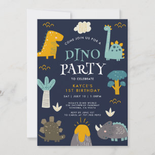 Cute Dino Party Dinosaurs första födelsedag Inbjudningar