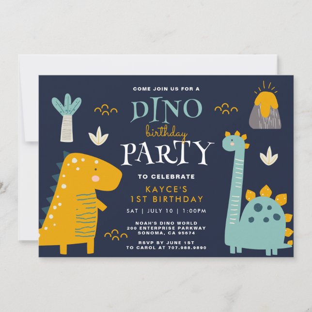 Cute Dino Party, första födelsedag Inbjudningar (Framsida)